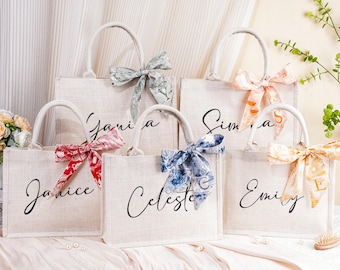 Custom Bridesmaid Gift Bags,Personalized Burlap Bags,Custom Name Jute Bags,Bachelorette Party Favors,Beach Tote Bags,Bridal Shower Gift Bags