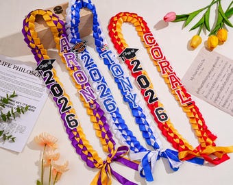 Guirnalda de graduación personalizada 2026, guirnalda de cintas hecha a mano con nombre, regalo de graduación para graduados.