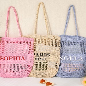 Personalized Beach Tote Bag,Custom Raffia Straw Bag,Girls Travel Tote Bag,Bridal Shower Bag,Embroidery Tote Bag,Party Favor Bag Gift for Her