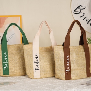 Sac de plage personnalisé,Sac-cadeau de demoiselle d'honneur,Sacs de paille personnalisés,Sac fourre-tout en toile de jute,Cadeaux de mariage,Cadeaux de mariage,Sacs bachelorette,Sacs femme