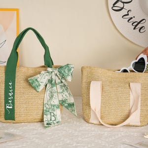 Custom Straw Beach Bags,Personalized Beach Bag,Custom Bridesmaid Bag,Burlap Tote Bag,Bridal Party Gifts,Wedding Gifts,Bachelorette Bags image 4