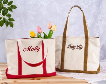 Personalized Canvas Tote Bag, Embroidered Monogram, Bridesmaid Gift