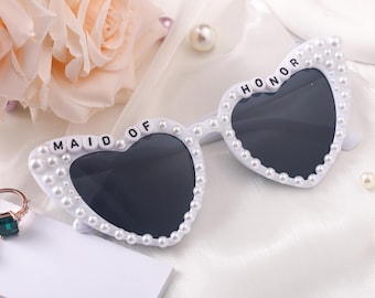 Customized Pearl Heart Sunglasses, Bridal Party Gift
