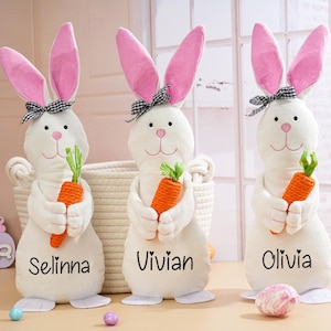 Custom Easter Bunny,Personalized Plush Bunny Rabbit,Monogrammed Bunny with Carrot,Newborn Baby Gift,Baby Shower Gift,Bunny Toy,Gift For Kids