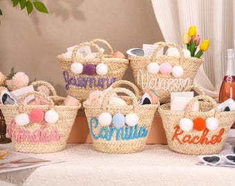 Bridesmaid Gifts Bag,Personalized Straw Beach Bag,Custom Straw HandBag,Wedding Party Gifts,Summer Bag,Bachelorette Party Basket,Gift for Her