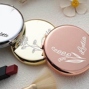 Personalized Compact Mirror,Bridesmaid Proposal Gifts,Birth Flower Pocket Mirror,Birthday Gifts,Gift for Women,Bachelorette Party Favors
