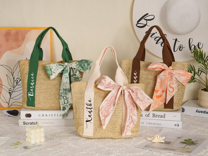 Custom Straw Beach Bags,Personalized Beach Bag,Custom Bridesmaid Bag,Burlap Tote Bag,Bridal Party Gifts,Wedding Gifts,Bachelorette Bags image 1