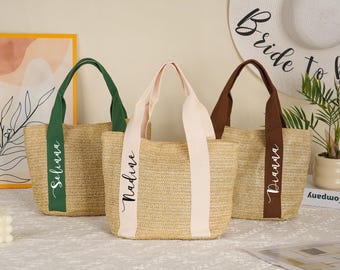 Benutzerdefinierte Stroh Strand Taschen, personalisierte Stroh Strandtasche, Brautjungfer Geschenke Tasche, Bachelorette Geschenke Tasche, Brautparty Hochzeitsgeschenke, Mädchen Reise Taschen