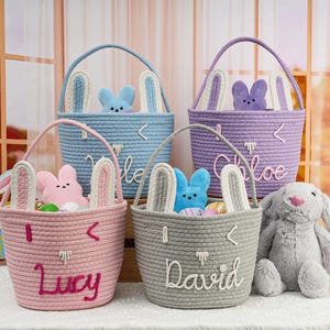Personalisierter Osterhasenkorb, Benutzerdefinierter Ostereimer, Babyparty-Geschenkkorb, Seilbaumwollbaby-Geschenkkorb, Baby-Geschenkkorb, Neugeborenengeschenke