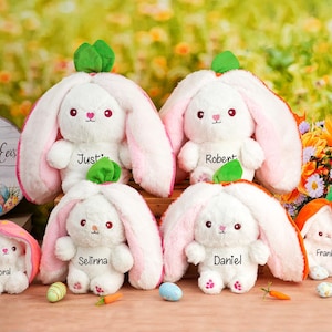 Custom Easter Bunny Rabbit,Reversible Carrot Bunny Stuffed Animal,Easter Bunny Rabbit with Name,Fruit Bunny Plush in A Carrot,Easter Gifts