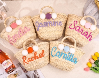 Personalized Straw Beach Bag,Bridesmaid Gifts,Custom Straw HandBag,Wedding Party Gifts,Summer Bag,Bachelorette Party Basket,Gifts for Her