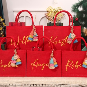 Custom Christmas Gift Bag,Personalized Xmas Gift Bags,2025 Holiday Gift Bags,Red Tote Gift Bags,Christmas Party Bag,Custom Xmas Eve Gift Bag