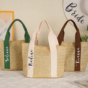 Custom Straw Beach Bags,Personalized Beach Bag,Custom Bridesmaid Bag,Burlap Tote Bag,Bridal Party Gifts,Wedding Gifts,Bachelorette Bags image 8