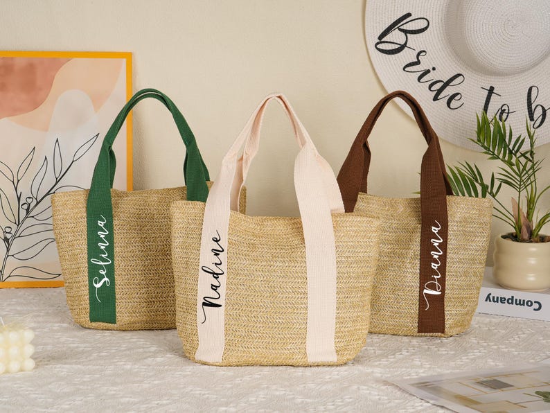 Custom Straw Beach Bags,Personalized Beach Bag,Custom Bridesmaid Bag,Burlap Tote Bag,Bridal Party Gifts,Wedding Gifts,Bachelorette Bags image 8