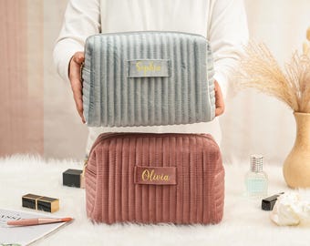 Personalized Velvet Makeup Bag: Custom Toiletry Travel Pouch