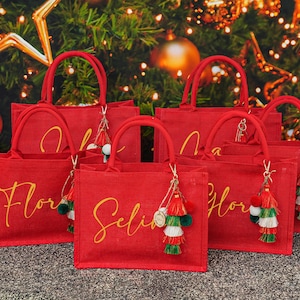 Custom Christmas Gift Bag,Personalized Xmas Gift Bags,2024 Holiday Gift Bags,Red Tote Gift Bags,Christmas Party Bag,Custom Xmas Eve Gift Bag