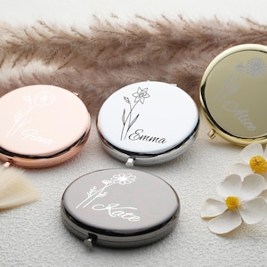 Personalized Compact Mirror,Bridesmaid Proposal,Gifts for Bridesmaid,Birth Flower Pocket Mirror,Birthday Gifts,Gift for Women,Party Favors