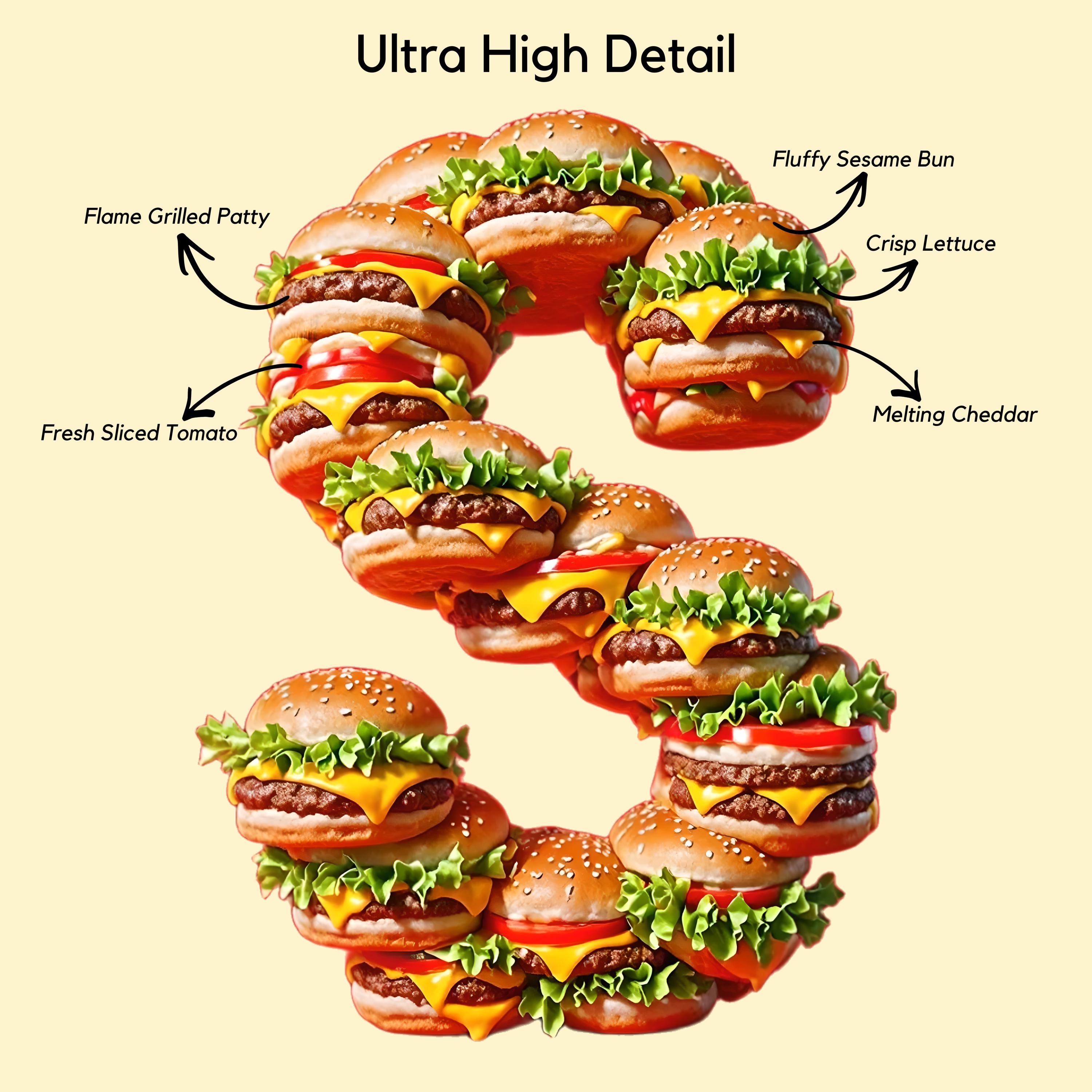3D Realistic Burger Alphabet PNG Bundle | Fast Food Restaurant Menu ...