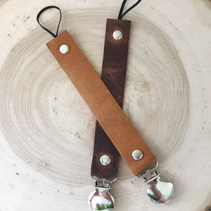 Personalized Leather STAMPED Pacifier Binky Clip YOU Choose Color and ...