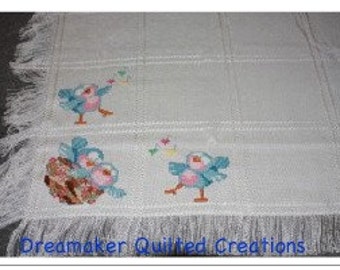 Baby Blue Birds Cross-Stitch Baby Blanket