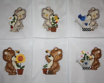 Garden Teddies machine Embroidered Quilt Blocks Set