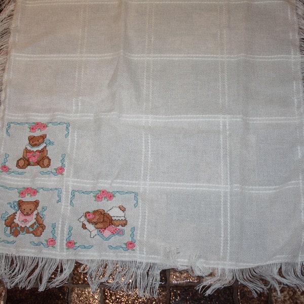Cross Stitch Baby Blanket Bears Etsy