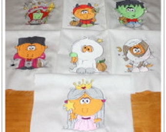 Halloween Bobblehead Machine Embroidered Quilt Blocks Squares Set