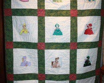 Sunbonnet Sue Machine Embroidered Lap Quilt