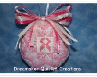 Handmade Pink Breast Cancer Awareness Spectialty Quilted Ornament