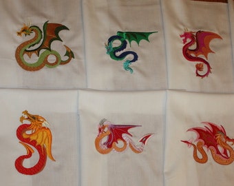 Dragons Machine Embroidered Quilt Blocks Set