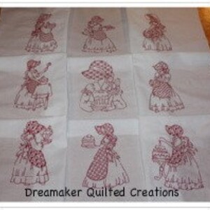 Redwork Baking Ladies Machine Embroidered Quilt Blocks