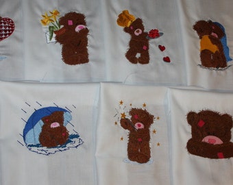 Tattered Teddies Machine Embroidered Quilt Blocks Set B