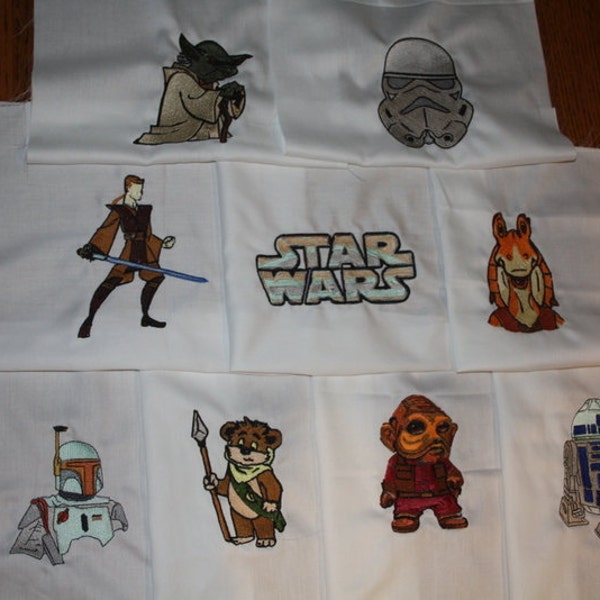 Outer Space Wars Machine Embroidered Quilt Block Set A