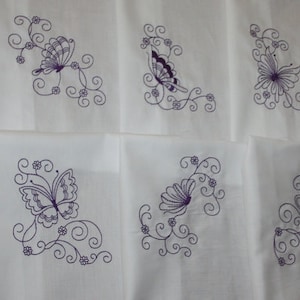 Purple Lace Butterflys Machine Embroidered Quilt Blocks Set