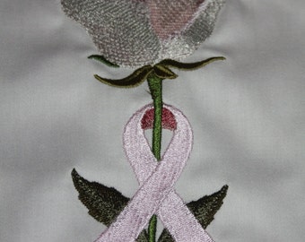 Breast Cancer Rose Machine Embroidered Quilt Block