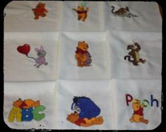 Pooh Bear Machine Embroidered Quilt Blocks Set