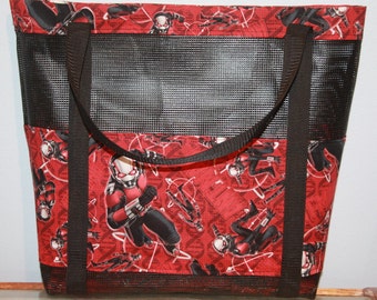 Red and Black Vinyl Mesh Tote  LAST ONE