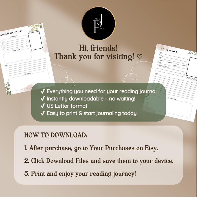 Printable Reading Journal | Book Tracker, Review Log (US Letter PDF) - Etsy