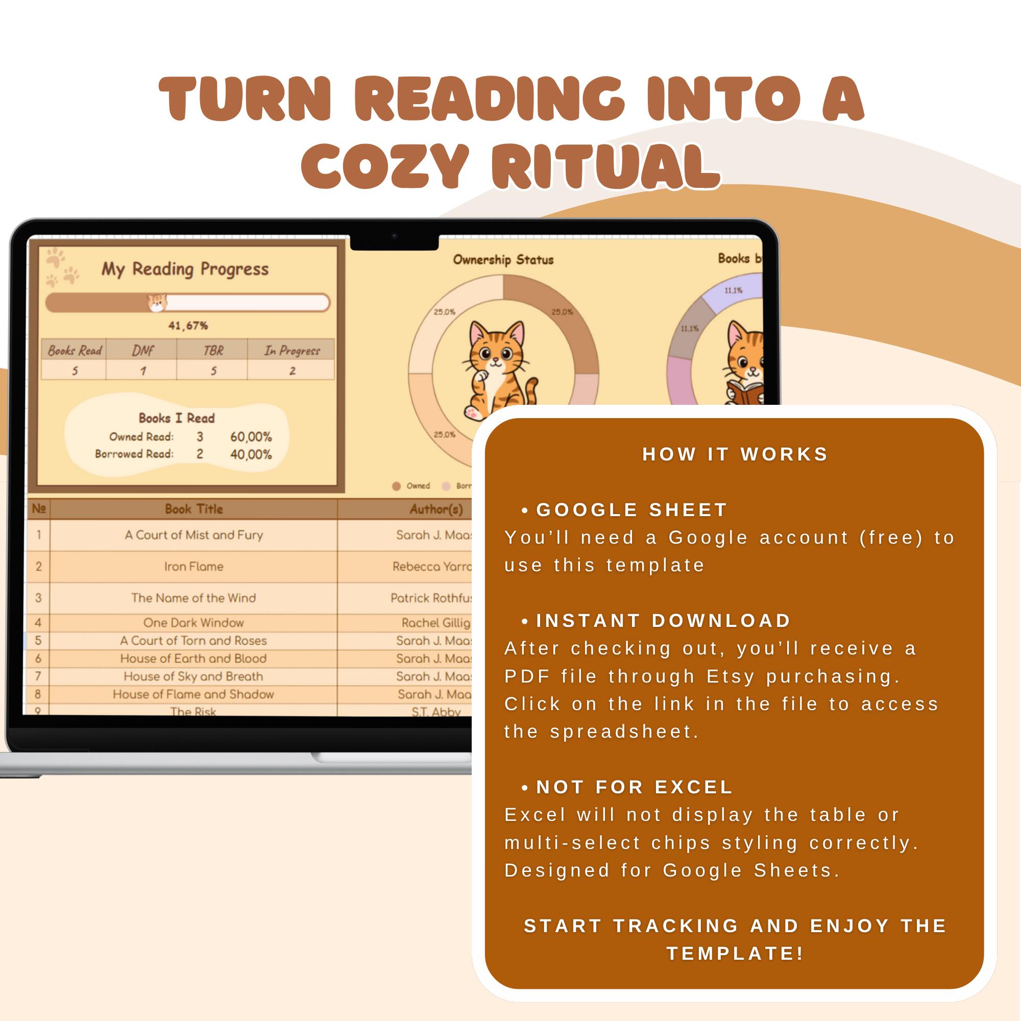 Cat TBR Tracker | Cozy Reading Log | Book Tracker: Auto-fill Bookshelf ...
