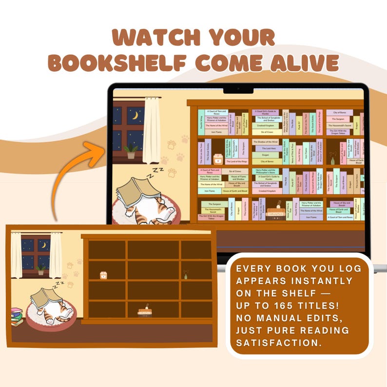 Cat TBR Tracker | Cozy Reading Log | Google Sheets Book Planner With ...