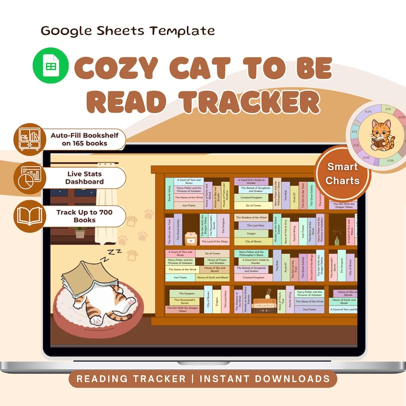 Cat TBR Tracker | Cozy Reading Log | Google Sheets Book Planner With ...