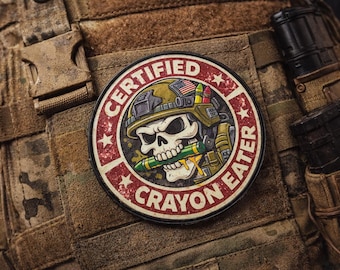 Certified Crayon Eater PVC Patch – Tactical Skull Morale Patch (Funny Military Humour)