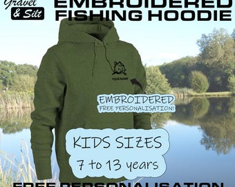 Kids Carp Fishing Personalised Hoodie - Embroidered - 7 to 13 Years - Ultimate Gift for Angler Fisherman