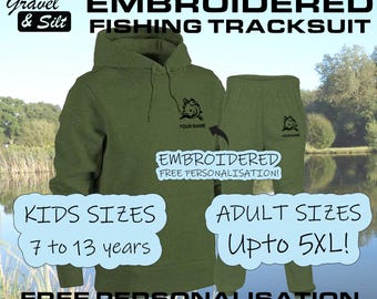 Carp Fishing Embroidered Tracksuit with Free Personalisation Includes Hoodie & Jogging Bottoms