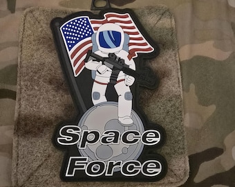 USA Space Force Astronaut PVC Tactical Military Morale Patch with Hook & Loop Velcro Backed Airsoft Army Funny Chubby