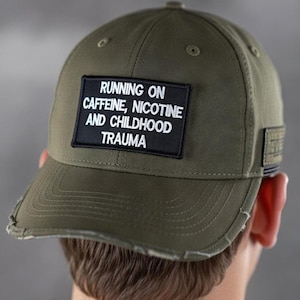 Parche divertido "Correr con cafeína" / Parche de humor negro / Parche táctico de velcro / Parche bordado con velcro / Regalo militar