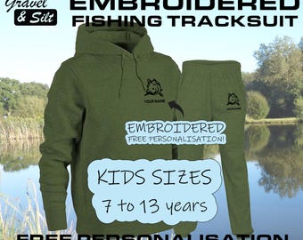 Kids Carp Fishing Embroidered Tracksuit with Free Personalisation Includes Hoodie & Jogging Bottoms