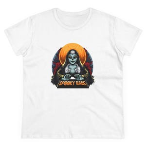 Camiseta de algodón de peso medio para mujer de Halloween