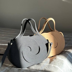 Sac à bandoulière bohème fait main - Porte-monnaie rond en corde spirale