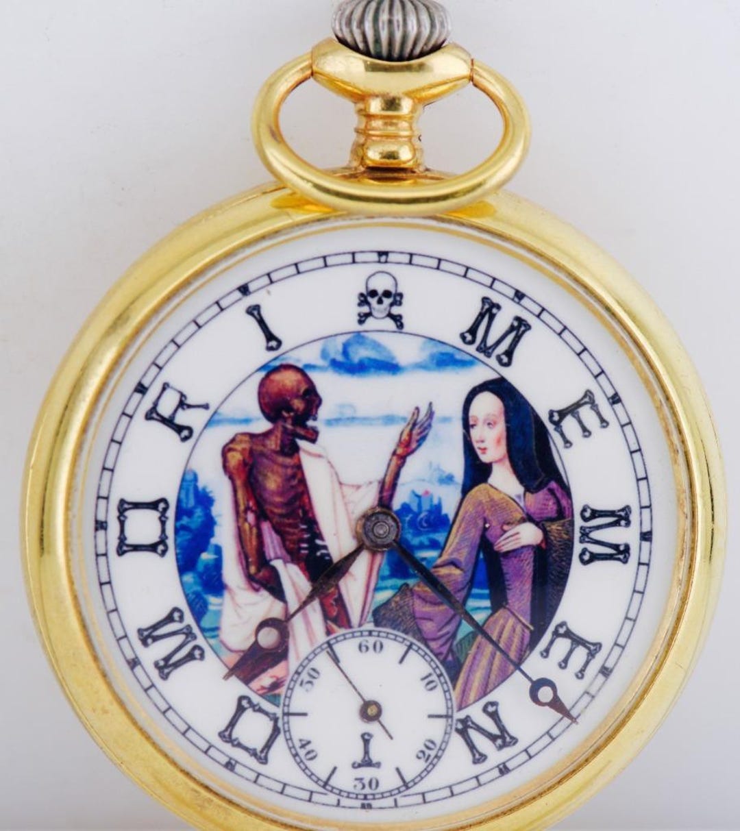 Antique Memento Mori Victorian Pocket Watch Gilt Silver Chased Case ...